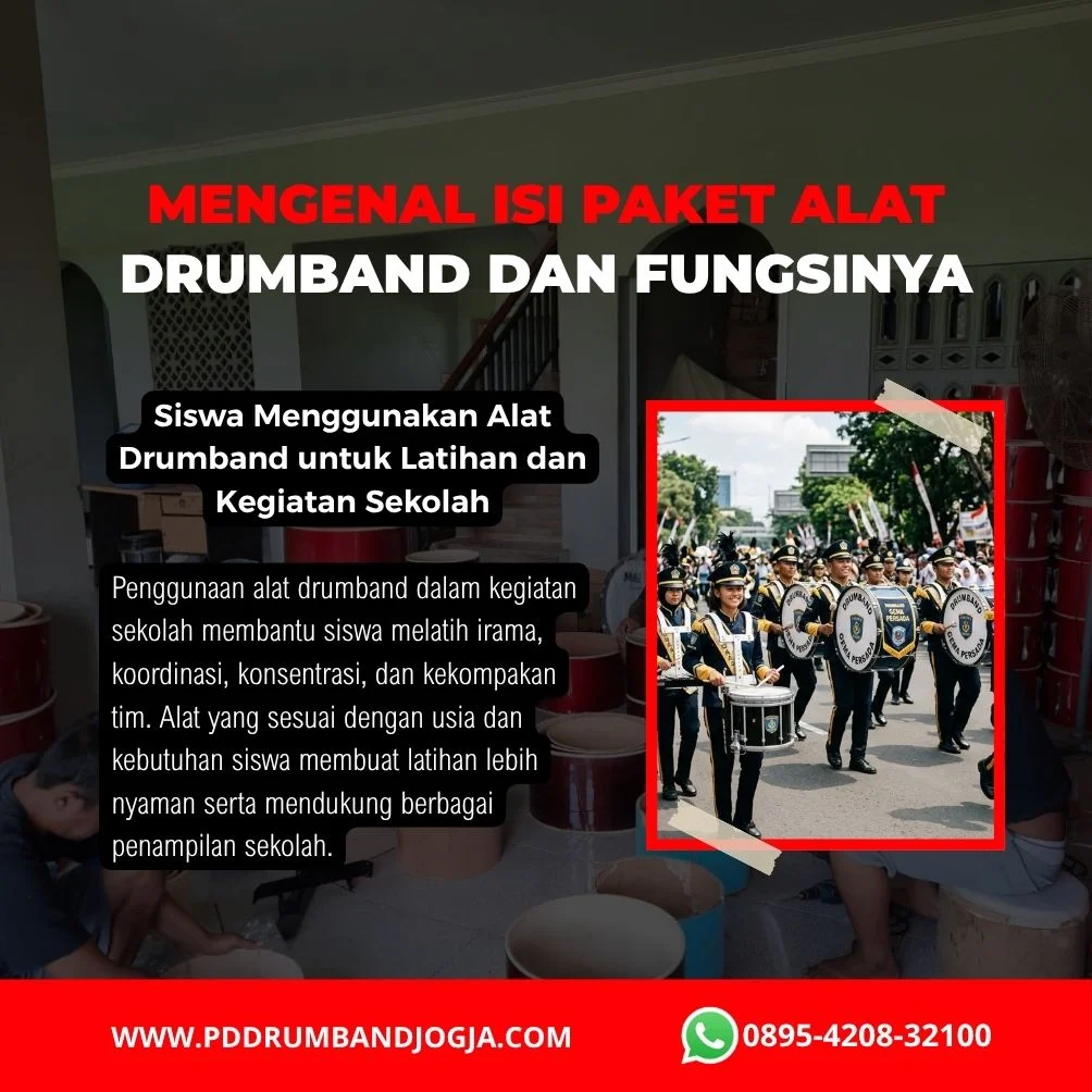 Siswa menggunakan paket alat drumband untuk kegiatan sekolah