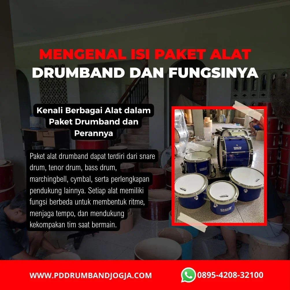 Isi paket alat drumband lengkap dan perlengkapannya