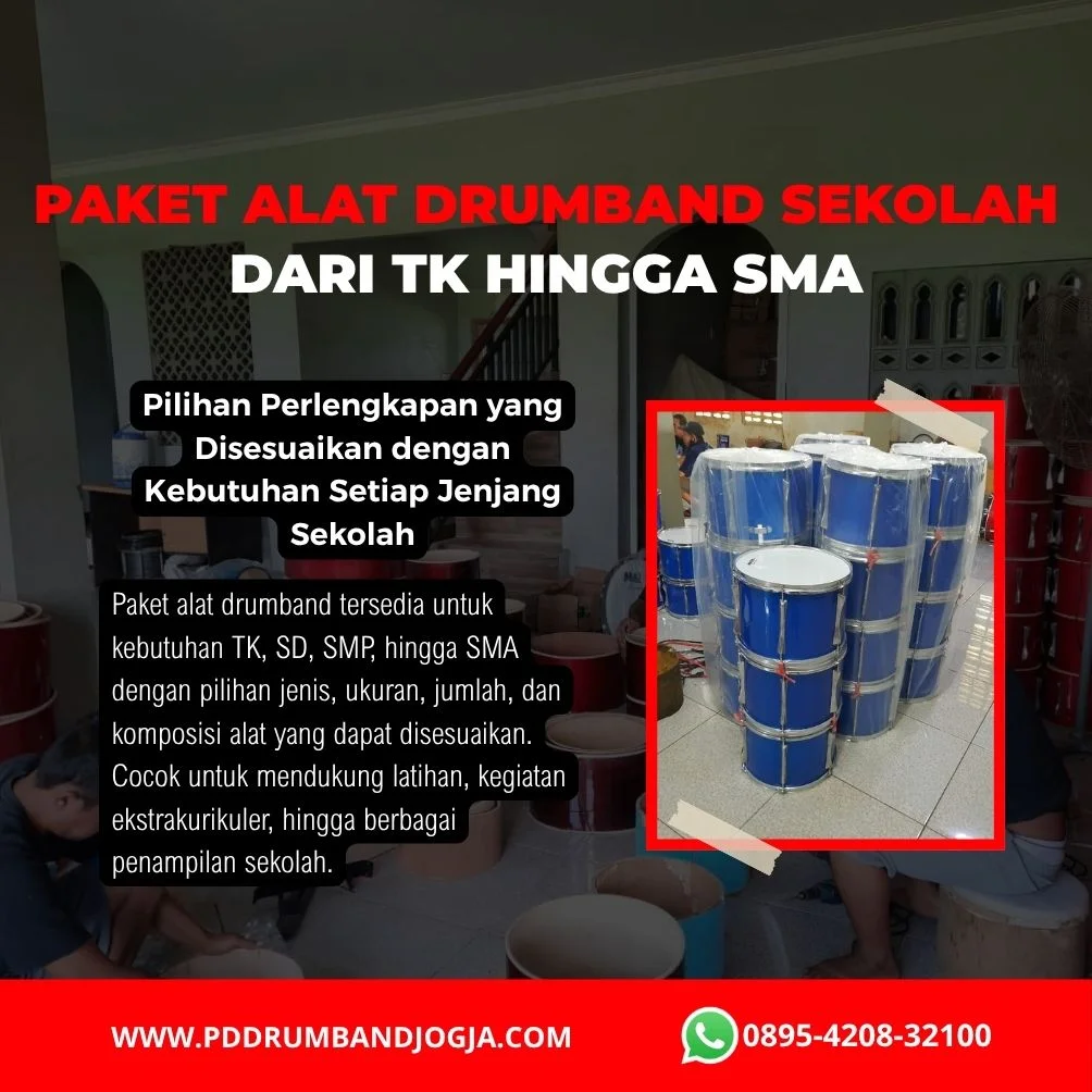 Paket alat drumband lengkap untuk kebutuhan TK, SD, SMP, dan SMA