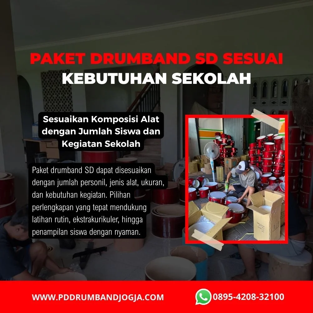 Siswa SD menggunakan paket alat drumband untuk kegiatan sekolah